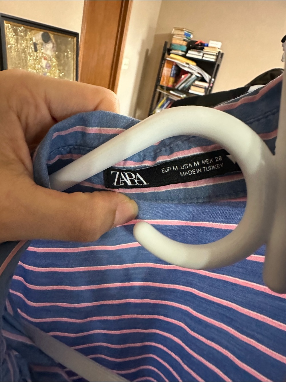 Zara Blue Button-Up Shirt with Pink Stripes - Picture 2 of 2